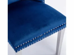 Juego de 2 sillas de comedor - Sillas con respaldo acolchado y patas de acero inoxidable plateadas - con ribete tachonado - terciopelo azul Sillas Y Lotes De Sillas