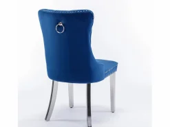 Juego de 2 sillas de comedor - Sillas con respaldo acolchado y patas de acero inoxidable plateadas - con ribete tachonado - terciopelo azul Sillas Y Lotes De Sillas