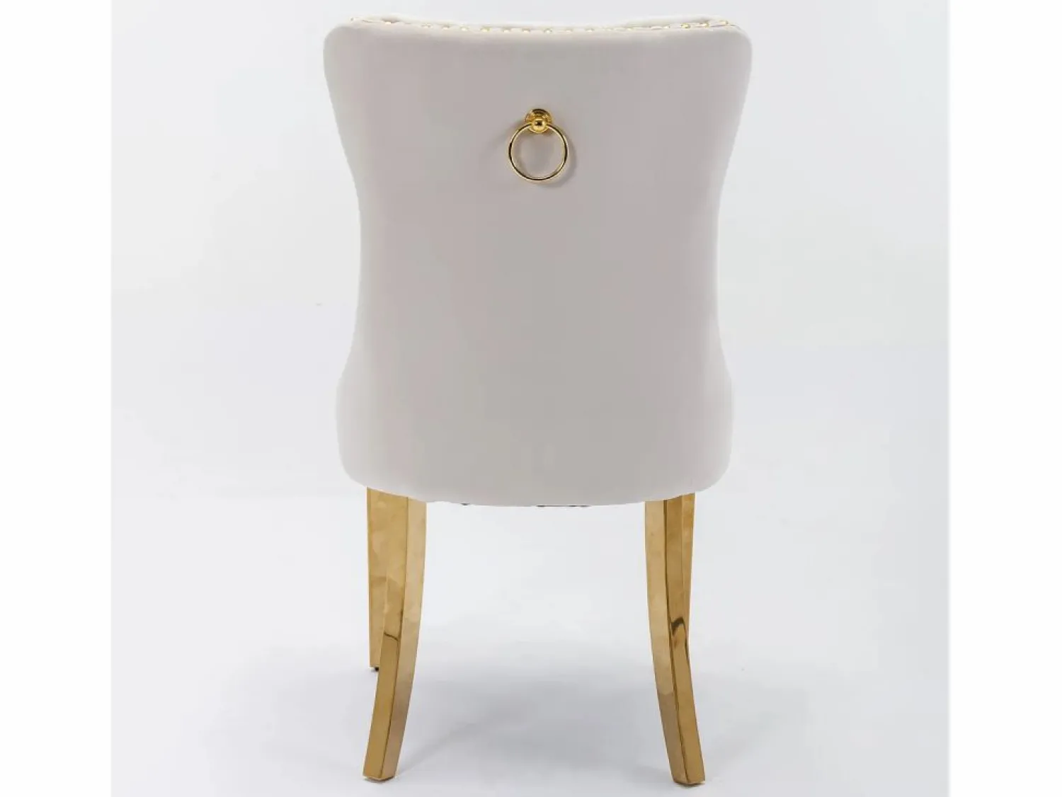 Juego de 2 sillas de comedor - Sillas con respaldo acolchado y patas de acero inoxidable dorado - con ribete tachonado - terciopelo beige Beige / Dorado