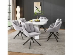 New Merax Juego de 2 sillas de comedor de terciopelo - 79 x 51,5 x 51,5 cm - Elegantes y cómodas sillas giratorias - con cojines - Gris
