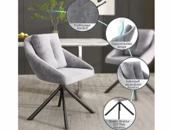 New Merax Juego de 2 sillas de comedor de terciopelo - 79 x 51,5 x 51,5 cm - Elegantes y cómodas sillas giratorias - con cojines - Gris