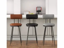 Clearance Juego de 2 sillas de mostrador de piel sintética negra, altura 65 cm, para cocina Taburete Alto