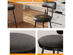 Clearance Juego de 2 sillas de mostrador de piel sintética negra, altura 65 cm, para cocina Taburete Alto