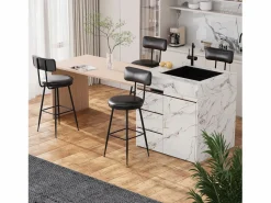 Clearance Juego de 2 sillas de mostrador de piel sintética negra, altura 65 cm, para cocina Taburete Alto