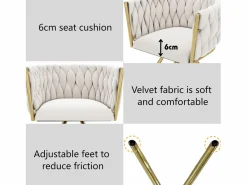 ModernLuxe Juego de 2 sillas giratorias de terciopelo con reposabrazos - patas de metal dorado -