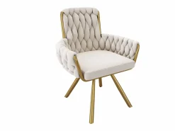 ModernLuxe Juego de 2 sillas giratorias de terciopelo con reposabrazos - patas de metal dorado -