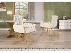 ModernLuxe Juego de 2 sillas giratorias de terciopelo con reposabrazos - patas de metal dorado -