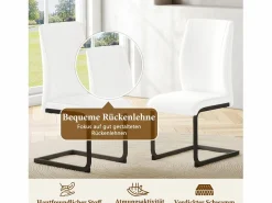 Hauss Spole Juego de 2 sillas voladizas en piel sintética blanca con estructura metálica negra.