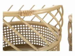 Outlet Juego de 2 soportes para macetas redondos de metal y ratán Panama Beige