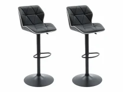 Discount Juego de 2 taburetes de bar de piel sintética y acero - Altura regulable - - CALVIN Muebles De Bar|Taburete Alto