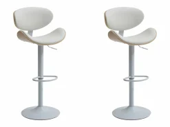 Hot Juego de 2 taburetes de bar de cuero sintético - Altura ajustable - Natural y Blanco - MONTENEGRO Muebles De Bar|Taburete Alto
