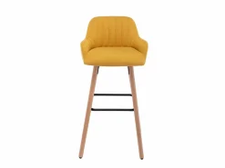 Outlet Juego de 2 taburetes de bar de tela y patas madera de haya - Amarillo - ELEANA Muebles De Bar|Taburete Alto