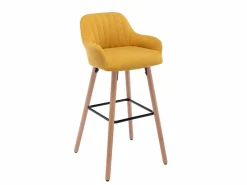 Outlet Juego de 2 taburetes de bar de tela y patas madera de haya - Amarillo - ELEANA Muebles De Bar|Taburete Alto