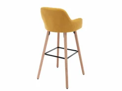 Outlet Juego de 2 taburetes de bar de tela y patas madera de haya - Amarillo - ELEANA Muebles De Bar|Taburete Alto