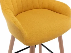 Outlet Juego de 2 taburetes de bar de tela y patas madera de haya - Amarillo - ELEANA Muebles De Bar|Taburete Alto