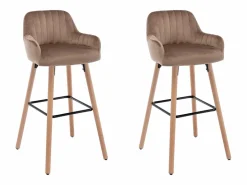 Vente-unique Juego de 2 taburetes de bar de terciopelo y patas madera de haya - - ELEANA