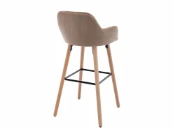 Vente-unique Juego de 2 taburetes de bar de terciopelo y patas madera de haya - - ELEANA