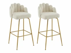 New Juego de 2 taburetes de bar de tela rizada y metal dorado - - ALTINAM Muebles De Bar|Taburete Alto
