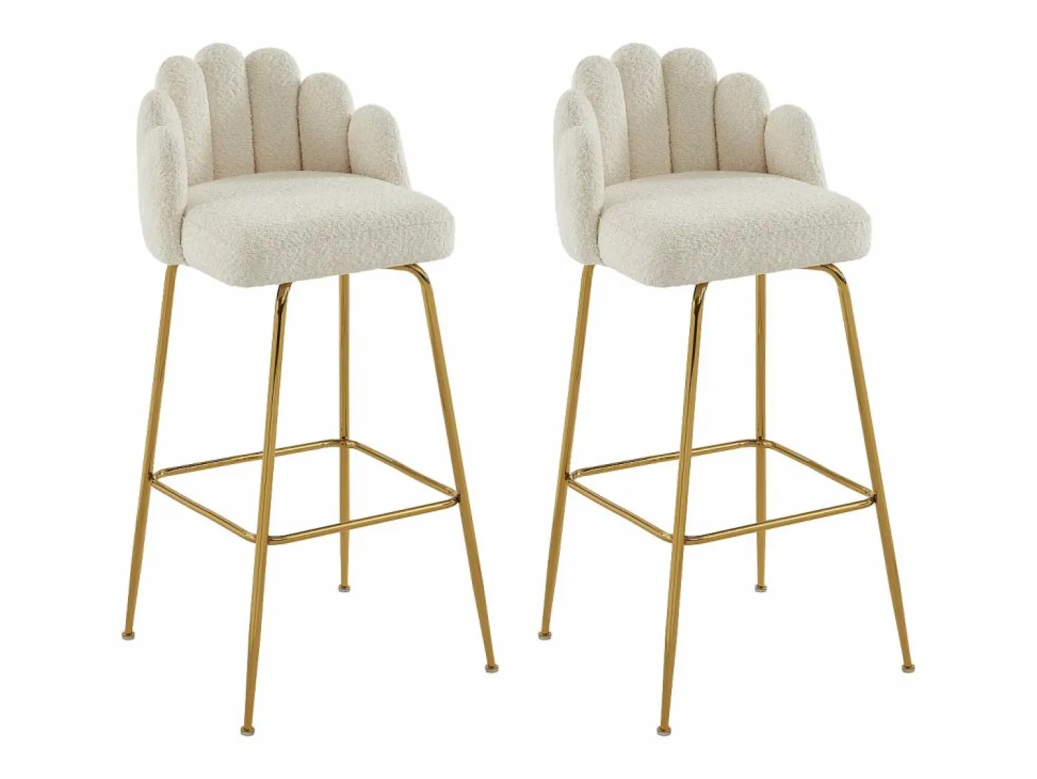 New Juego de 2 taburetes de bar de tela rizada y metal dorado - - ALTINAM Muebles De Bar|Taburete Alto