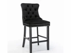 Sale Juego de 2 taburetes de bar - Taburetes de bar con respaldo acolchado y capitoné - Terciopelo Negro