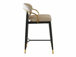 Juego de 2 taburetes de bar en tejido chenilla marrón claro - Patas de metal y dorado Muebles De Bar|Taburete Alto