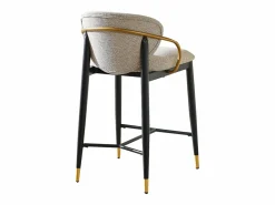 Juego de 2 taburetes de bar en tejido chenilla marrón claro - Patas de metal y dorado Muebles De Bar|Taburete Alto
