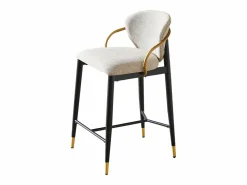 Juego de 2 taburetes de bar en tejido chenilla marrón claro - Patas de metal y dorado Muebles De Bar|Taburete Alto