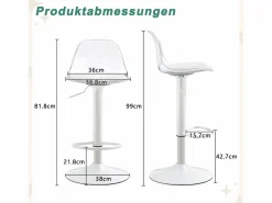 Hot Juego de 2 taburetes de bar con respaldo transparente - Altura ajustable - Patas de metal Muebles De Bar|Taburete Alto