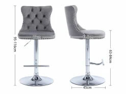 Online Juego de 2 taburetes de bar giratorios en terciopelo - Altura regulable de 63,5 a 84 cm - y plata Muebles De Bar|Taburete Alto
