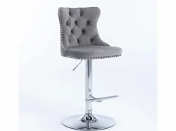 Online Juego de 2 taburetes de bar giratorios en terciopelo - Altura regulable de 63,5 a 84 cm - y plata Muebles De Bar|Taburete Alto