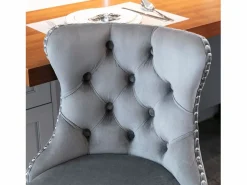 Online Juego de 2 taburetes de bar giratorios en terciopelo - Altura regulable de 63,5 a 84 cm - y plata Muebles De Bar|Taburete Alto