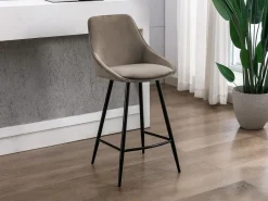 New Vente-unique Juego de 2 taburetes de bar - Terciopelo - Gris - MASURIE Topo