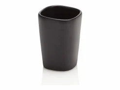 Juego de accesorios de baño en cerámica negra mate y madera de nogal Rodi