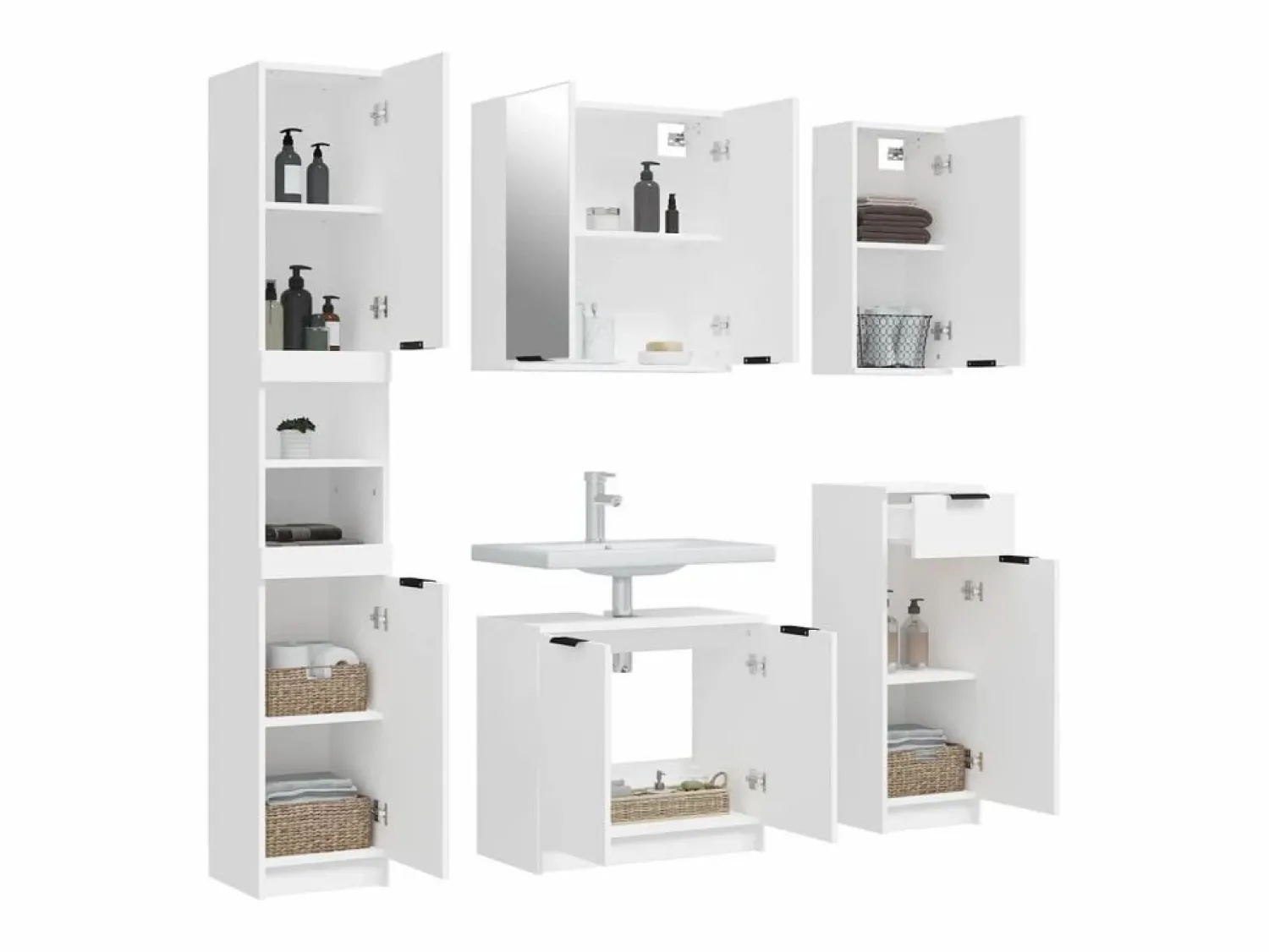 Discount vidaxl Juego de armarios de baño 5 piezas madera contrachapada Blanco