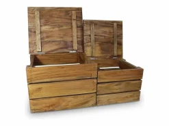 Sale Juego de cajas de almacenaje 2 pzas madera maciza reciclada ES811655 Marru00f3n