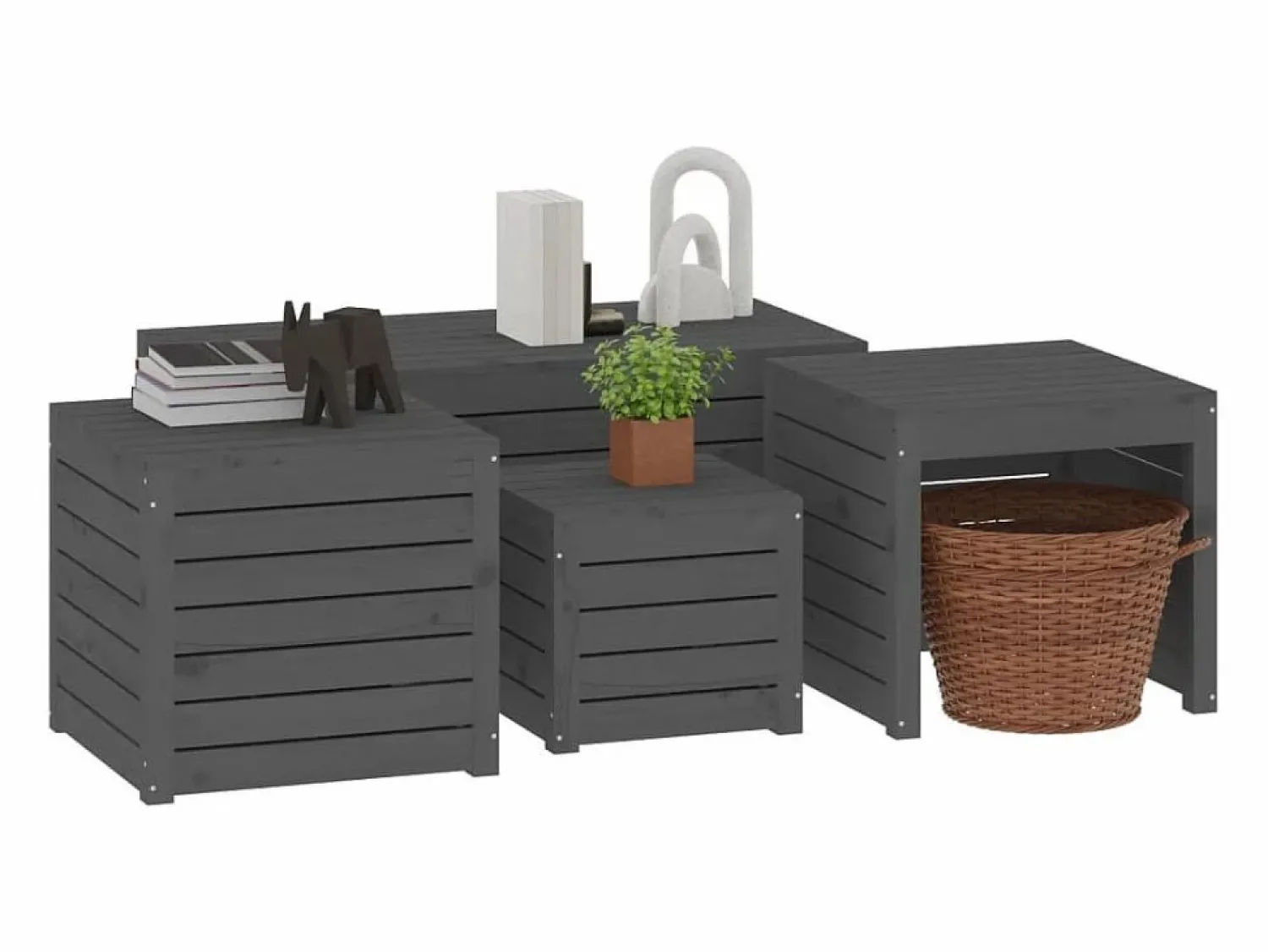 Outlet Juego de cajas de jardín 4 piezas madera maciza de pino Baúl De Jardín