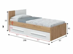 Best Juego de Cama con Cabecero y Dos Cajones en melamina Color - Longitud 196 x Profundidad 97 x Altura 77 cm Blanco