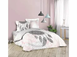 Douceur d'intérieur Juego de Cama de 3 Piezas Namasté 200x200 cm en Algodón 100% con Estampado de Atrapasueños