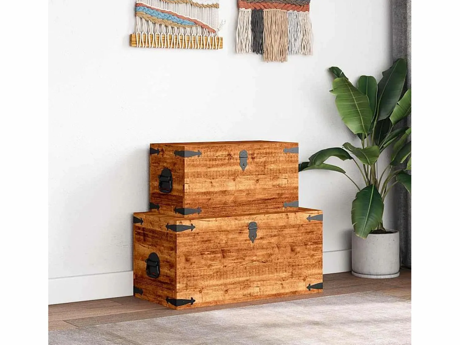 Discount Juego de cofres de almacenamiento 2 uds madera de mango rugosa Baúl Y Arcón