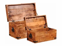 Discount Juego de cofres de almacenamiento 2 uds madera de mango rugosa Baúl Y Arcón