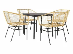 New Clicnbuy Juego de comedor jardín 5 piezas ratán sintético marrón Marru00f3n