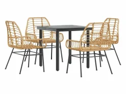 Clicnbuy Juego de comedor jardín 5 piezas ratán sintético marrón