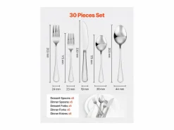 Juego de Cubiertos Juego de Cubiertos de Acero Inoxidable de 30 Piezas, para 6 Personas, para Utensilios de Cocina.