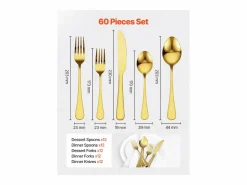 Sale Juego de Cubiertos SucceBuy Juego de Cubiertos de Acero Inoxidable de 60 Piezas, para 12 Personas, para Cocina. Cubierto