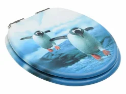 Helloshop26 Juego de dos asientos de inodoro con tapa de cierre suave diseño de pingüino en MDF 02_0002983