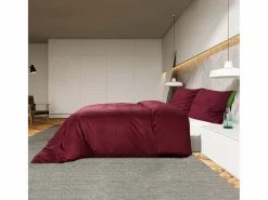 Outlet Juego de funda nórdica algodón color burdeos 260x240 cm ES310617 Ropa De Cama|Juego De Sábanas