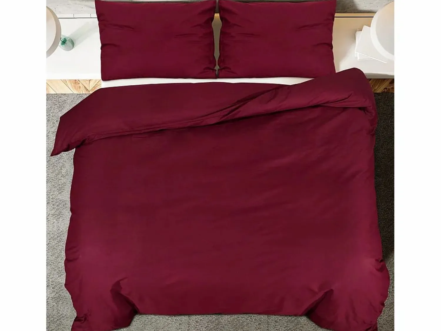 Outlet Juego de funda nórdica algodón color burdeos 260x240 cm ES310617 Ropa De Cama|Juego De Sábanas
