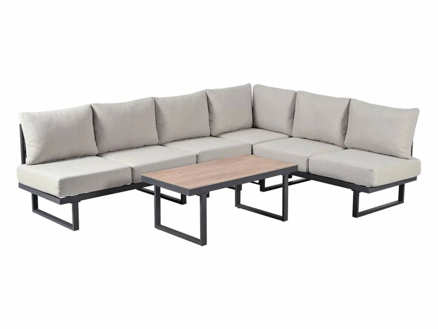 ModernLuxe Juego de jardín - 6 plazas - conjunto de esquina, sofá + mesa baja + reposapiés, en acero galvanizado -