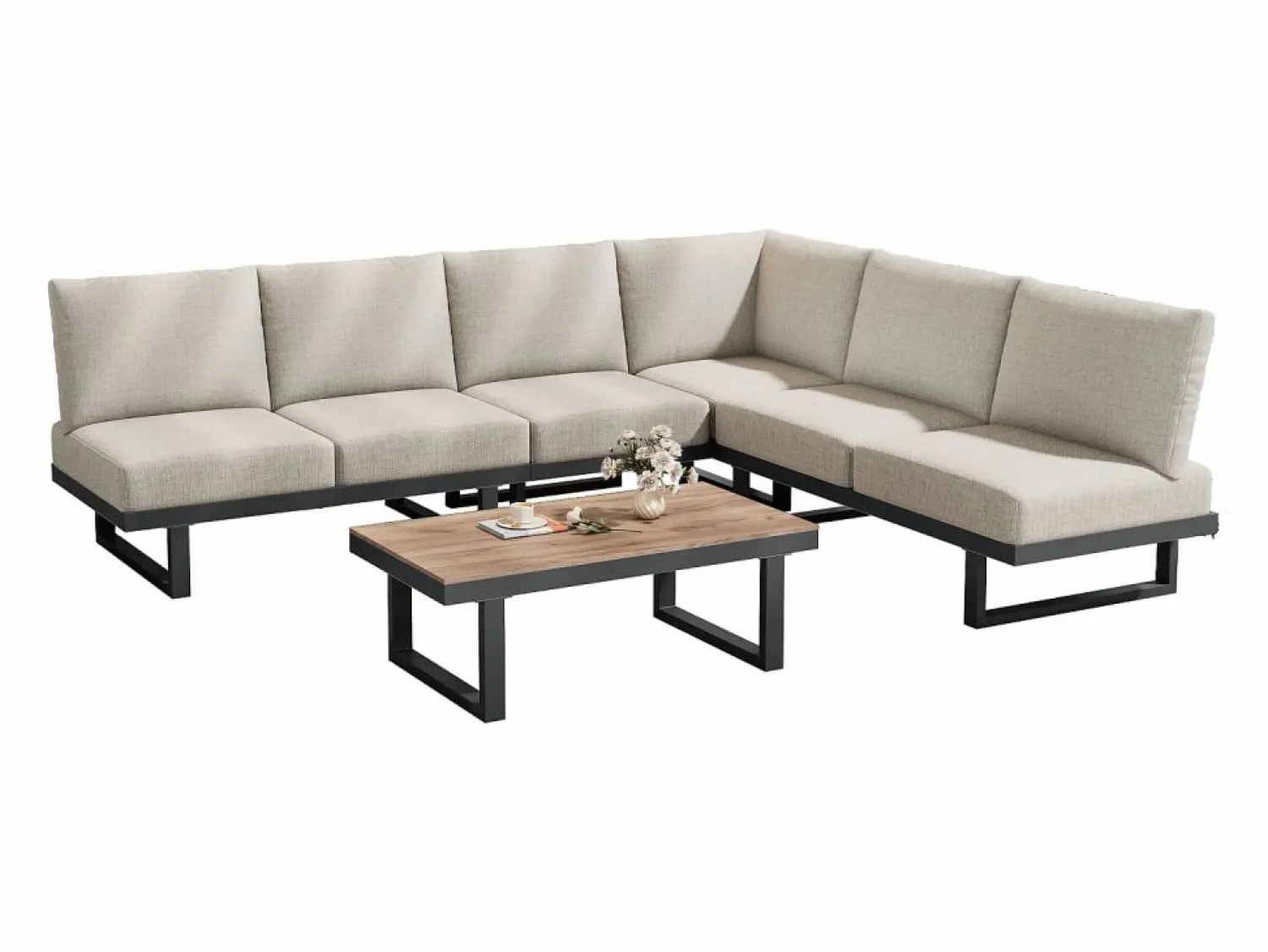 ModernLuxe Juego de jardín - 6 plazas - conjunto de esquina, sofá + mesa baja + reposapiés, en acero galvanizado -
