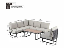 ModernLuxe Juego de jardín - 6 plazas - conjunto de esquina, sofá + mesa baja + reposapiés, en acero galvanizado -